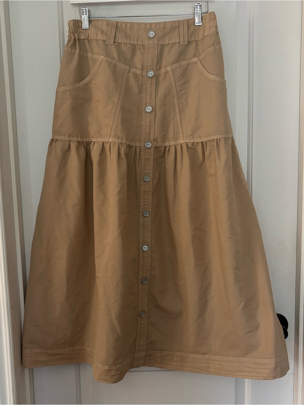 Deja Bleu tan khaki maxi skirt Medium 100% cotton NWT drop waist boho peasant
